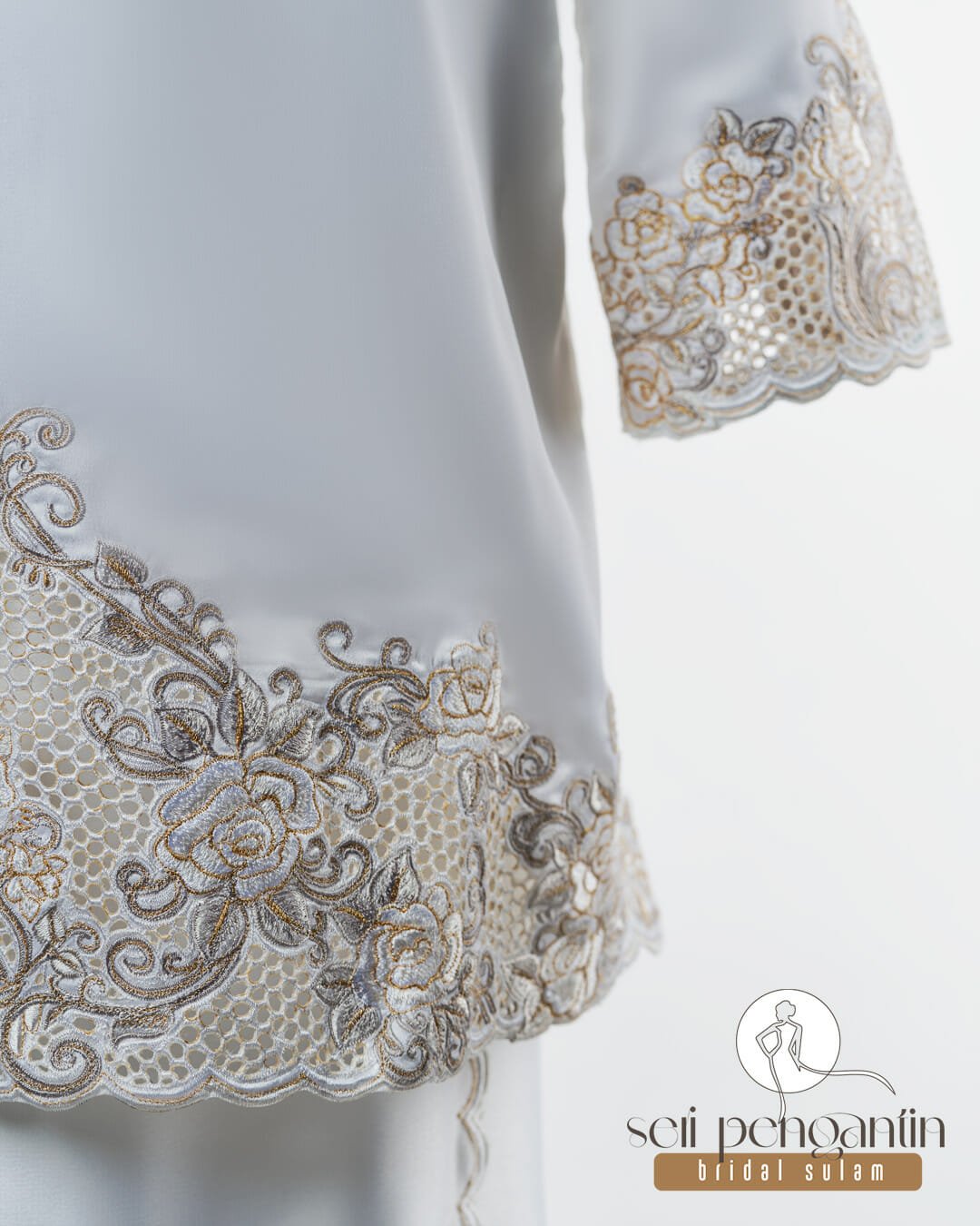 Baju Kurung Moden Nikah Bersulam Kerawang Corak Bunga Ros