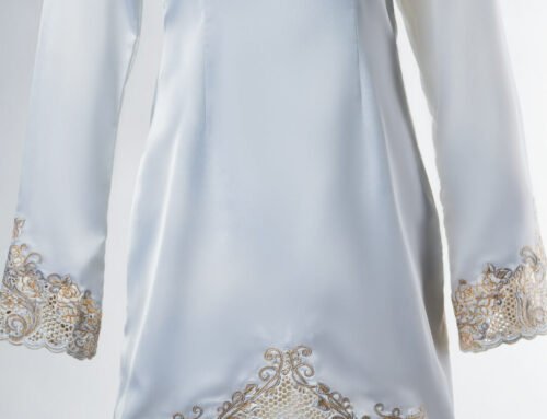 Tempahan Baju Kurung Moden Nikah Bersulam Kerawang Corak Bunga Ros