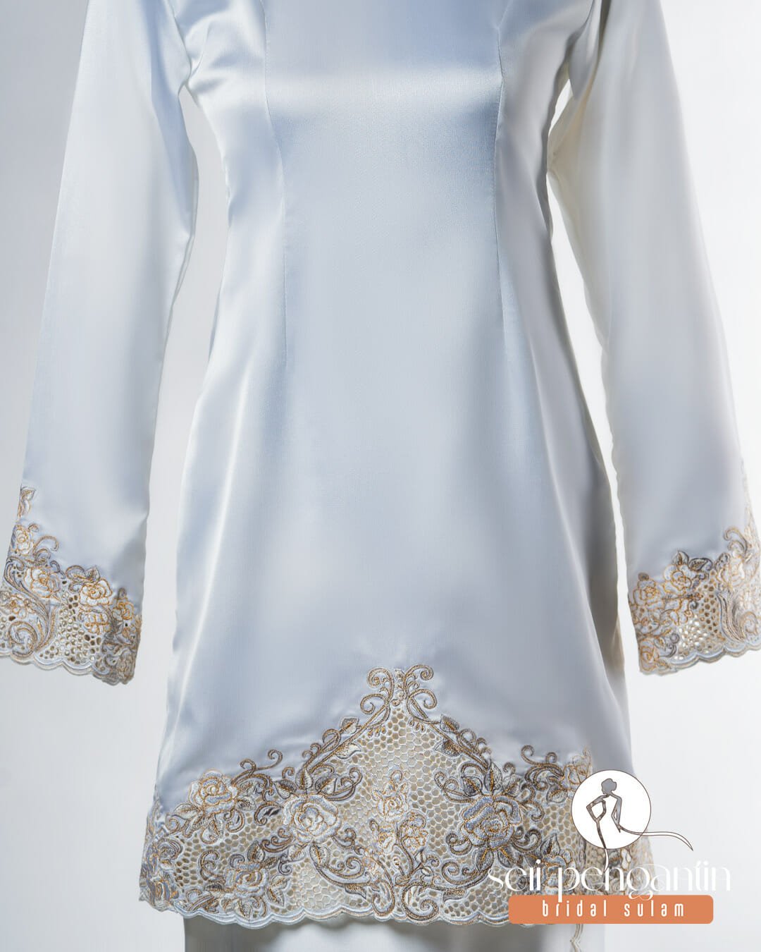 Baju Kurung Moden Nikah Bersulam Kerawang Corak Bunga Ros