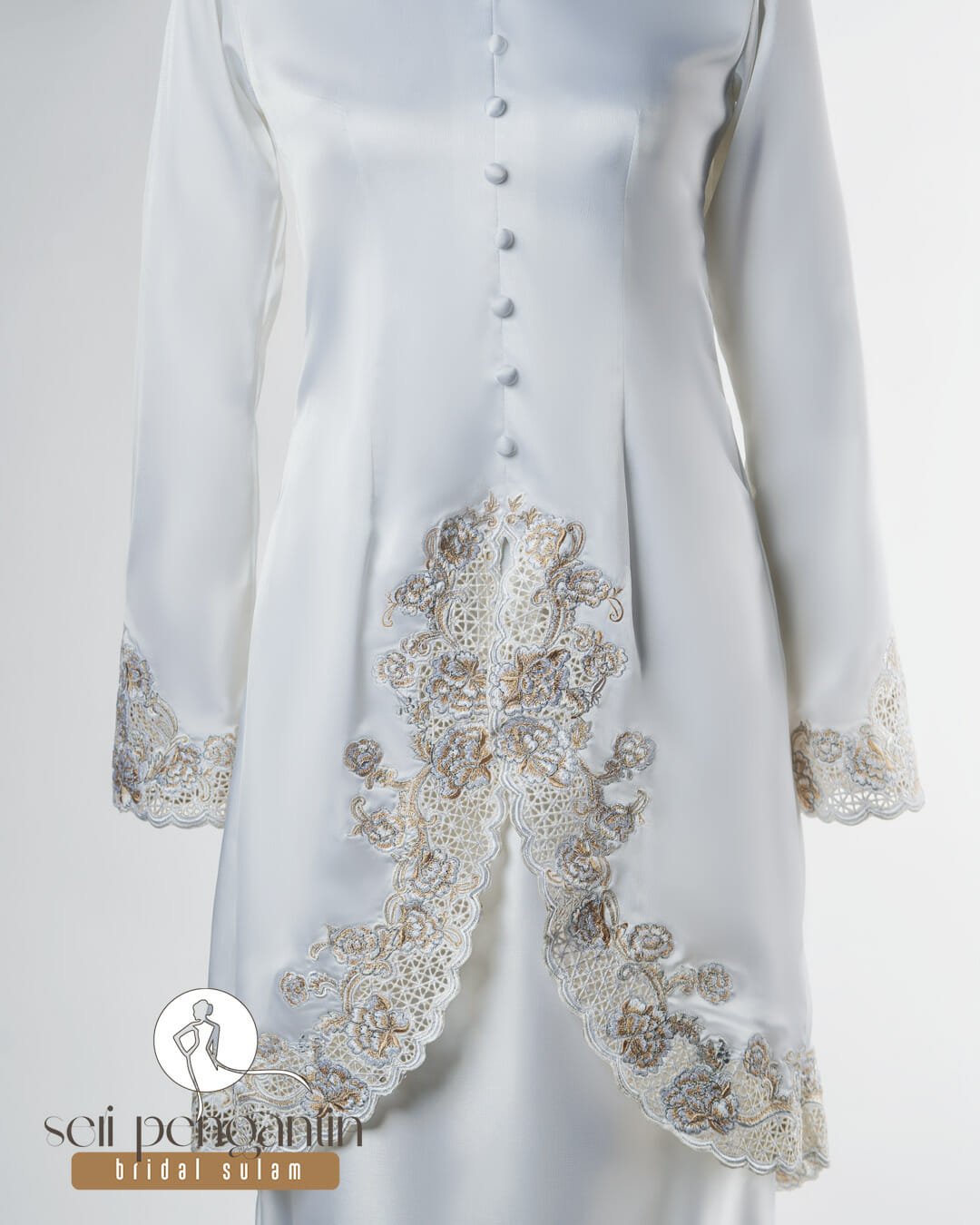 Baju Nikah Kebaya Fishtail Bersulam Kerawang Corak Bunga Peony