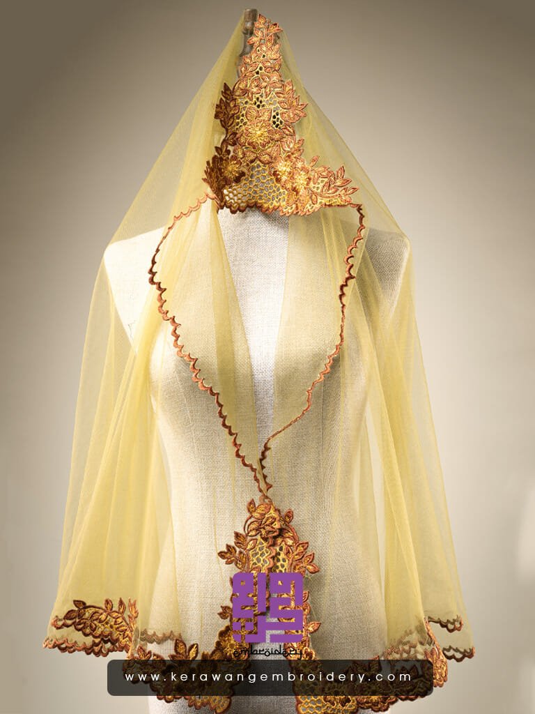 Baju Songket Pengantin Sulam Goyang Kerawang Motif Bunga Sakura