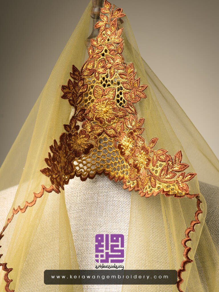Baju Songket Pengantin Sulam Goyang Kerawang Motif Bunga Sakura