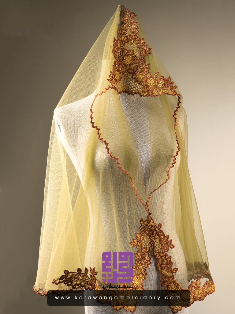 Baju Songket Pengantin Sulam Goyang Kerawang Motif Bunga Sakura
