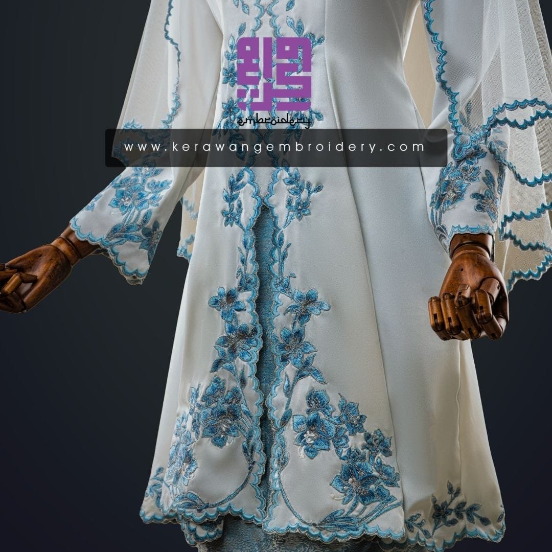 Baju Nikah Kurung Moden Kebaya Princess Cut Corak Sulam Orkid