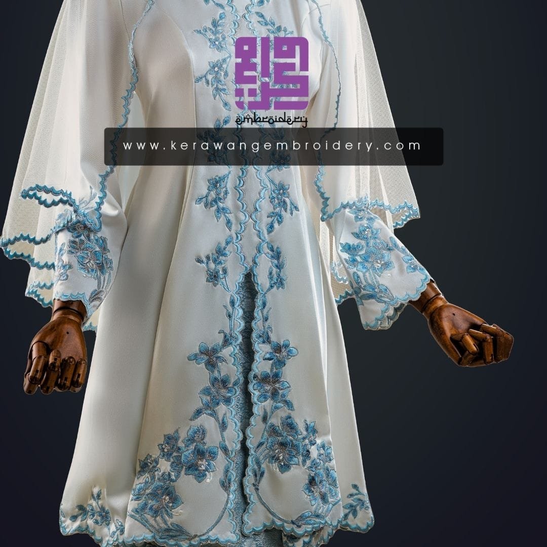 Baju Nikah Kurung Moden Kebaya Princess Cut Corak Sulam Orkid
