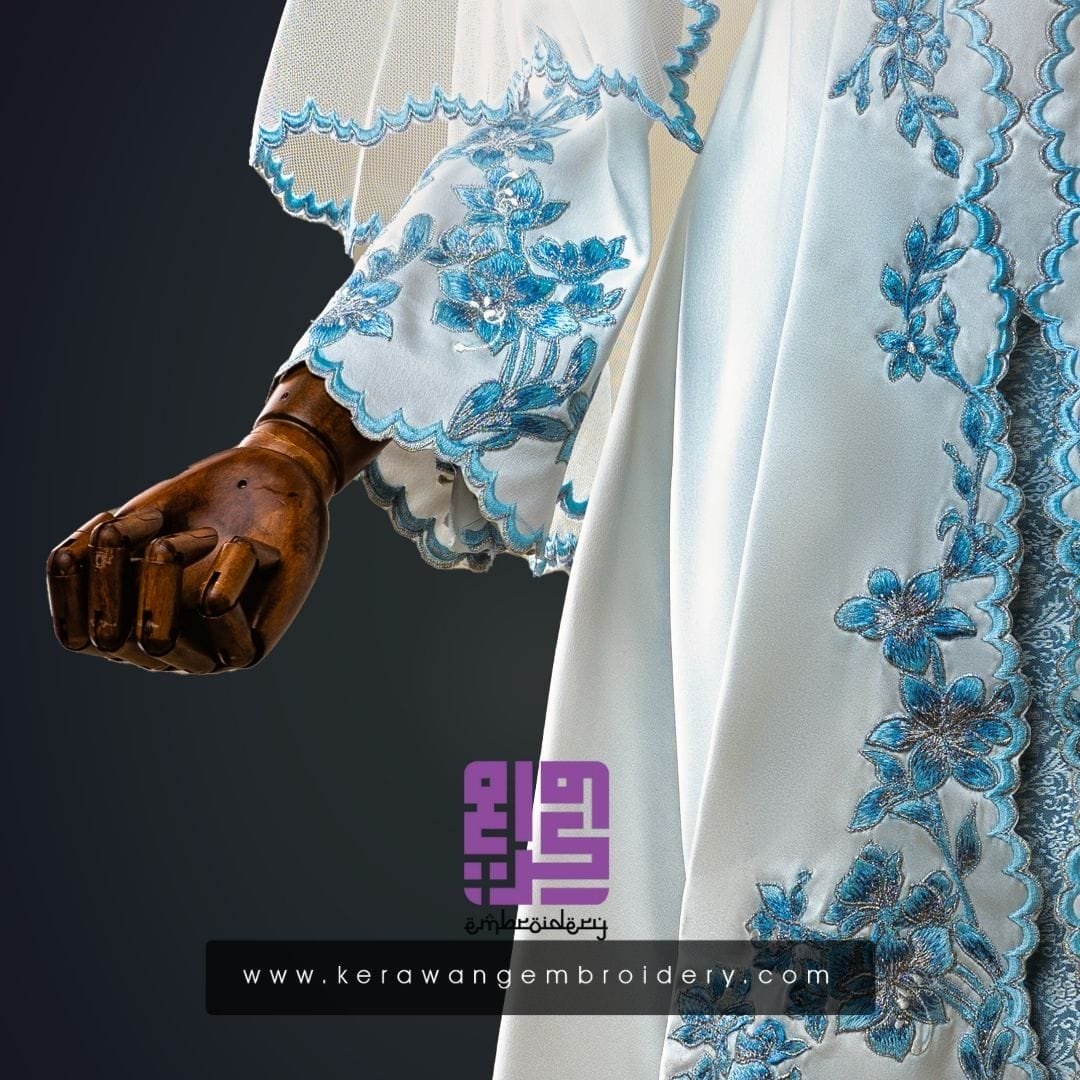 Baju Nikah Kurung Moden Kebaya Princess Cut Corak Sulam Orkid