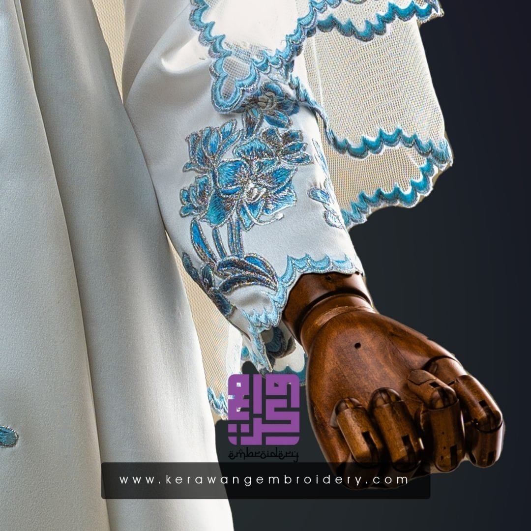 Baju Nikah Kurung Moden Kebaya Princess Cut Corak Sulam Orkid