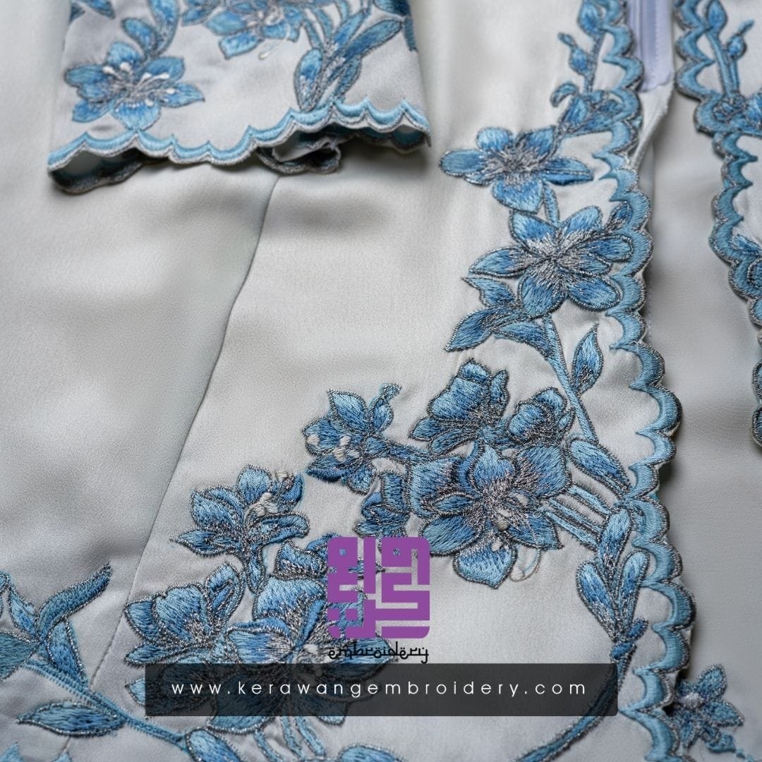 Baju Nikah Kurung Moden Kebaya Princess Cut Corak Sulam Orkid