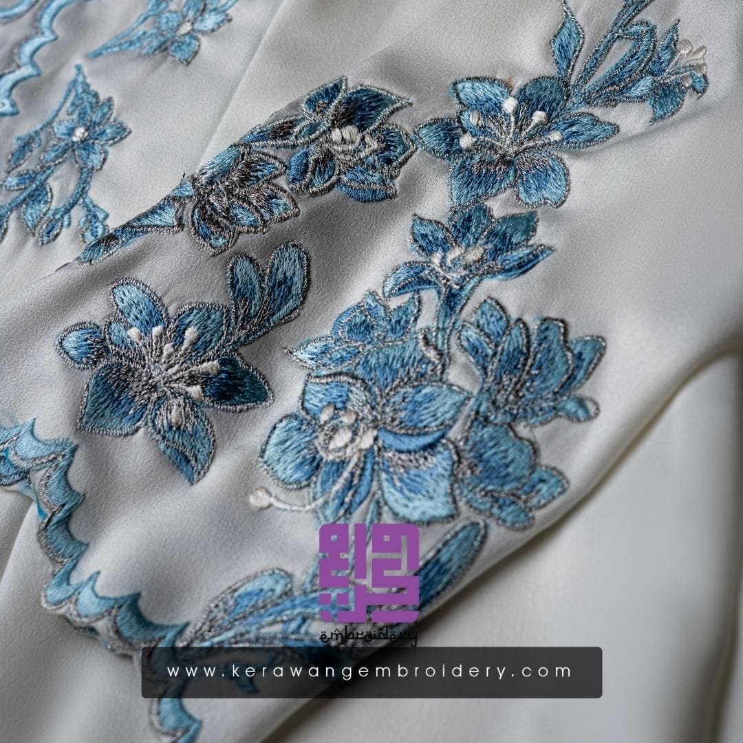 Baju Nikah Kurung Moden Kebaya Princess Cut Corak Sulam Orkid