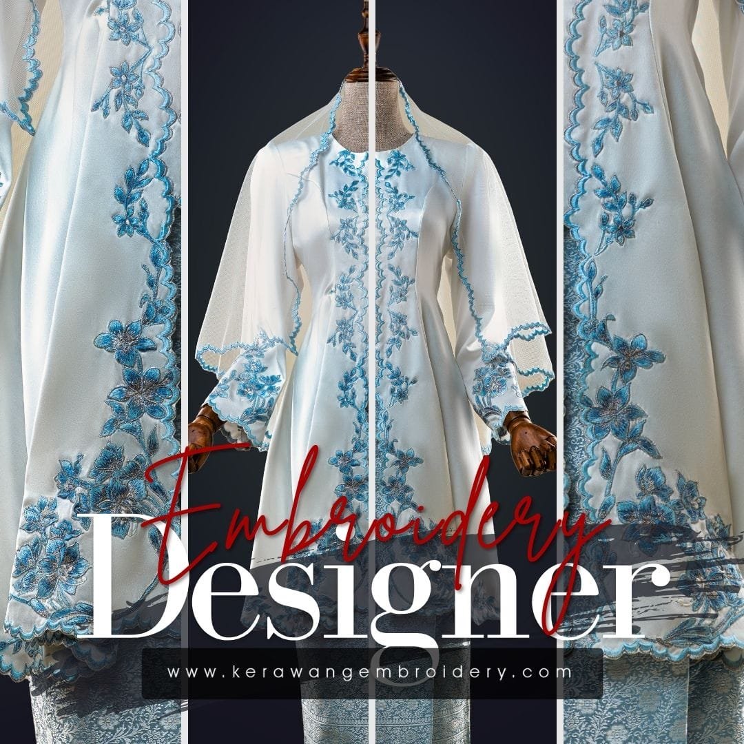 Baju Nikah Kurung Moden Kebaya Princess Cut Corak Sulam Orkid