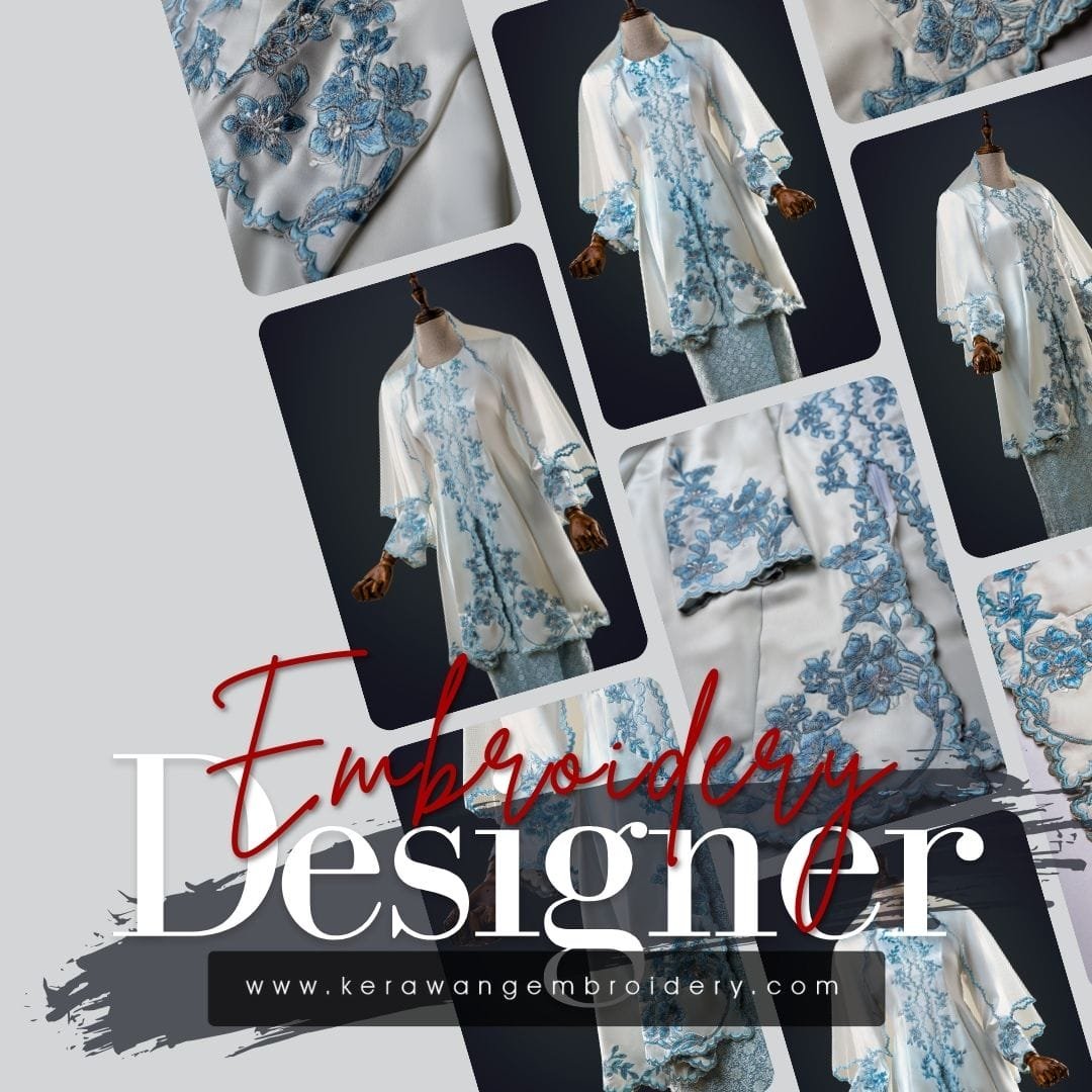 Baju Nikah Kurung Moden Kebaya Princess Cut Corak Sulam Orkid