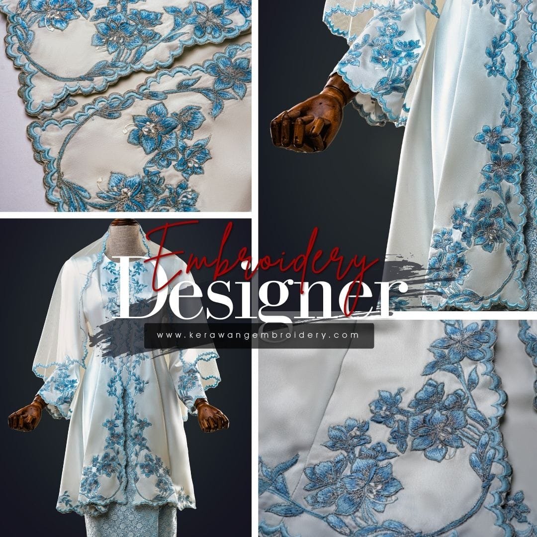 Baju Nikah Kurung Moden Kebaya Princess Cut Corak Sulam Orkid