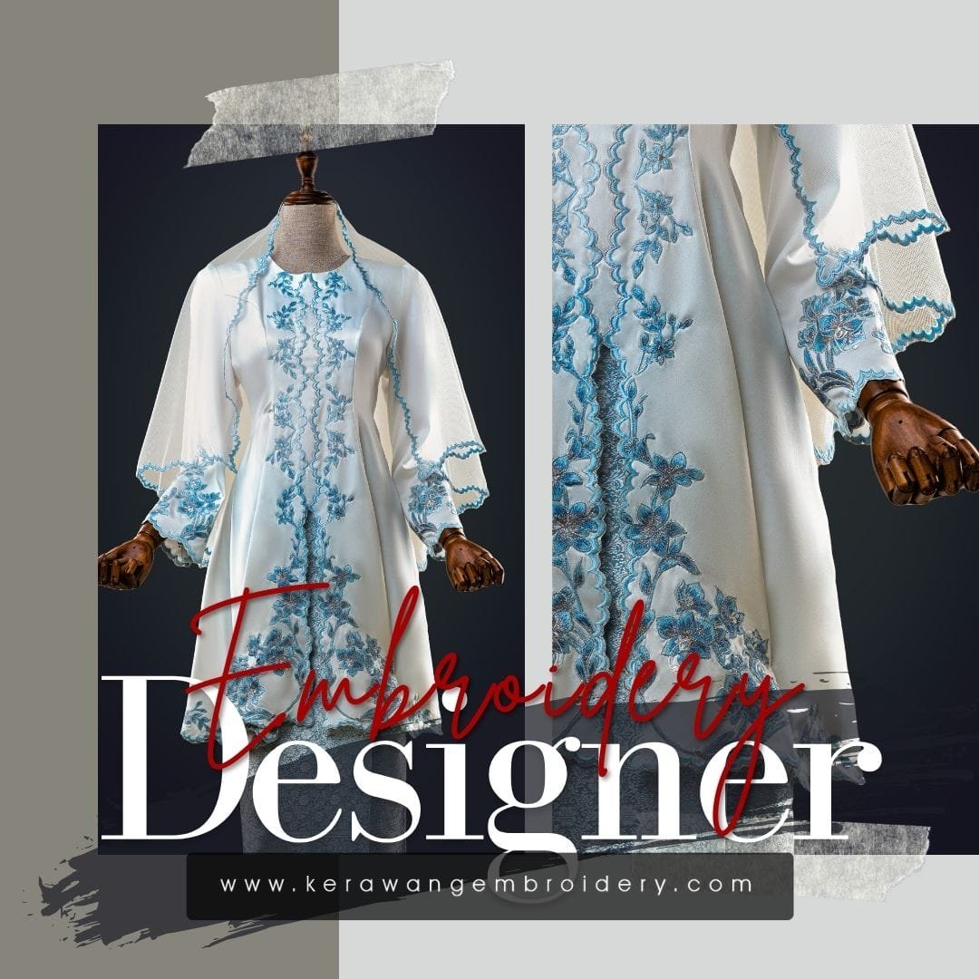 Baju Nikah Kurung Moden Kebaya Princess Cut Corak Sulam Orkid