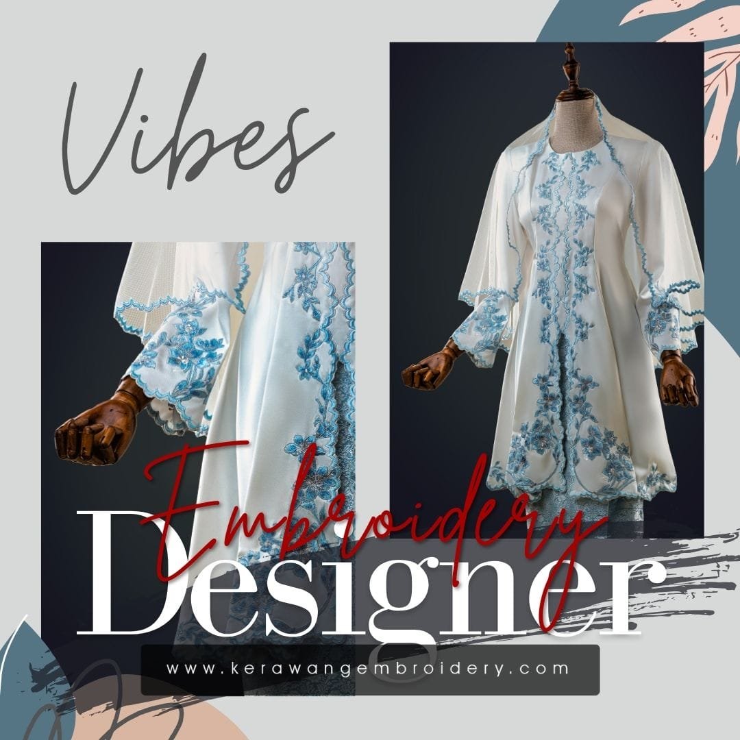 Baju Nikah Kurung Moden Kebaya Princess Cut Corak Sulam Orkid