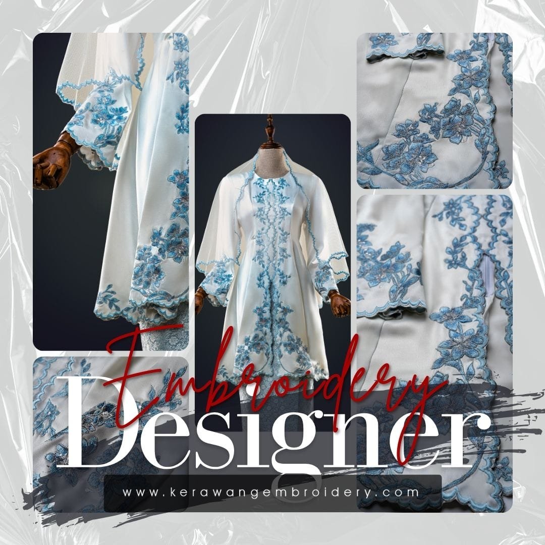 Baju Nikah Kurung Moden Kebaya Princess Cut Corak Sulam Orkid