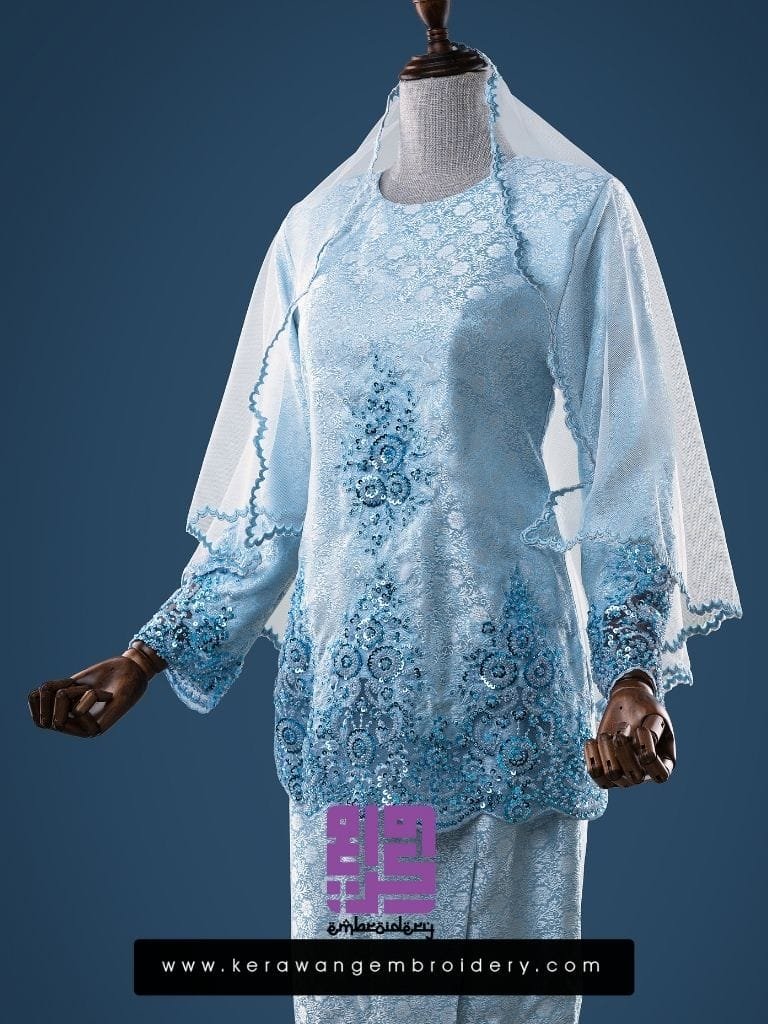 BAJU PENGANTIN KURUNG KEDAH SULAM LACE CORAK DAISY