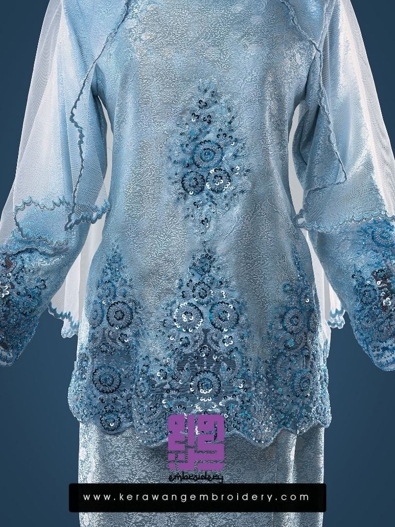 BAJU PENGANTIN KURUNG KEDAH SULAM LACE CORAK DAISY