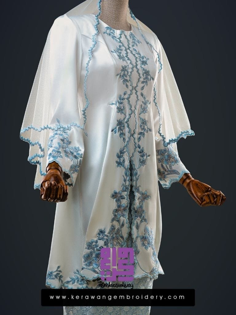 Baju Nikah Kurung Moden Kebaya Princess Cut Corak Sulam Orkid