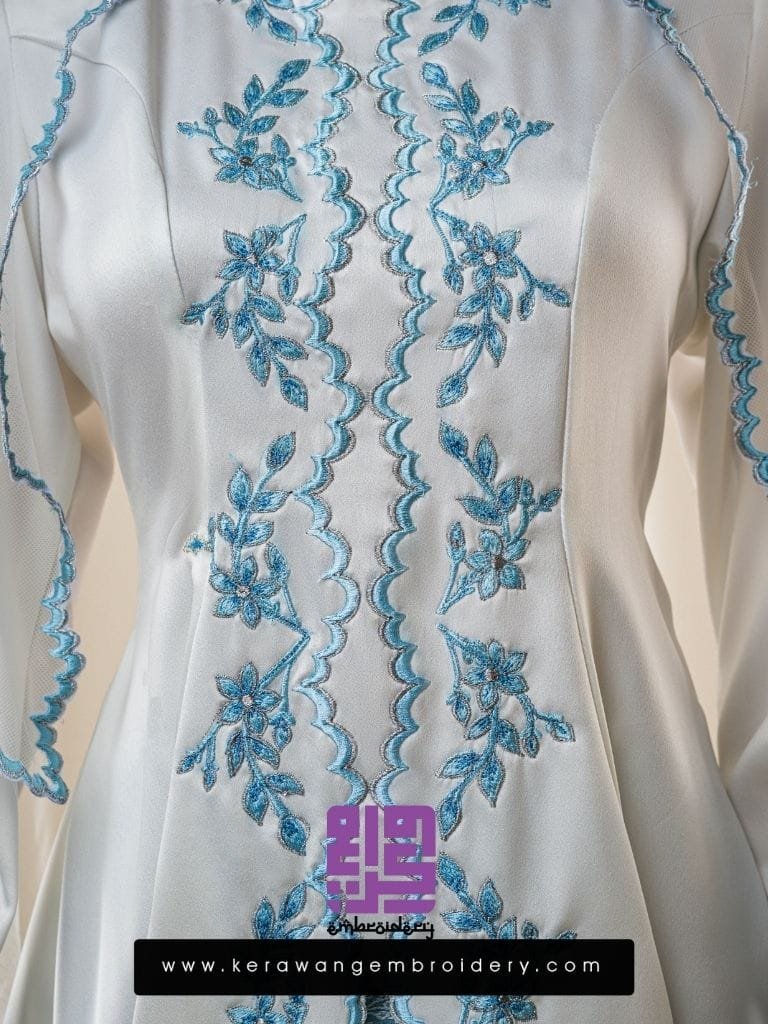 Baju Nikah Kurung Moden Kebaya Princess Cut Corak Sulam Orkid