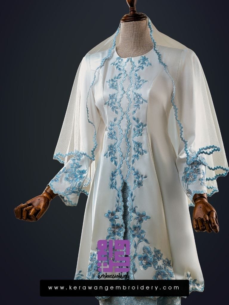 Baju Nikah Kurung Moden Kebaya Princess Cut Corak Sulam Orkid