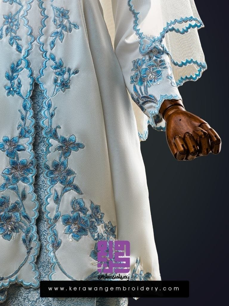 Baju Nikah Kurung Moden Kebaya Princess Cut Corak Sulam Orkid