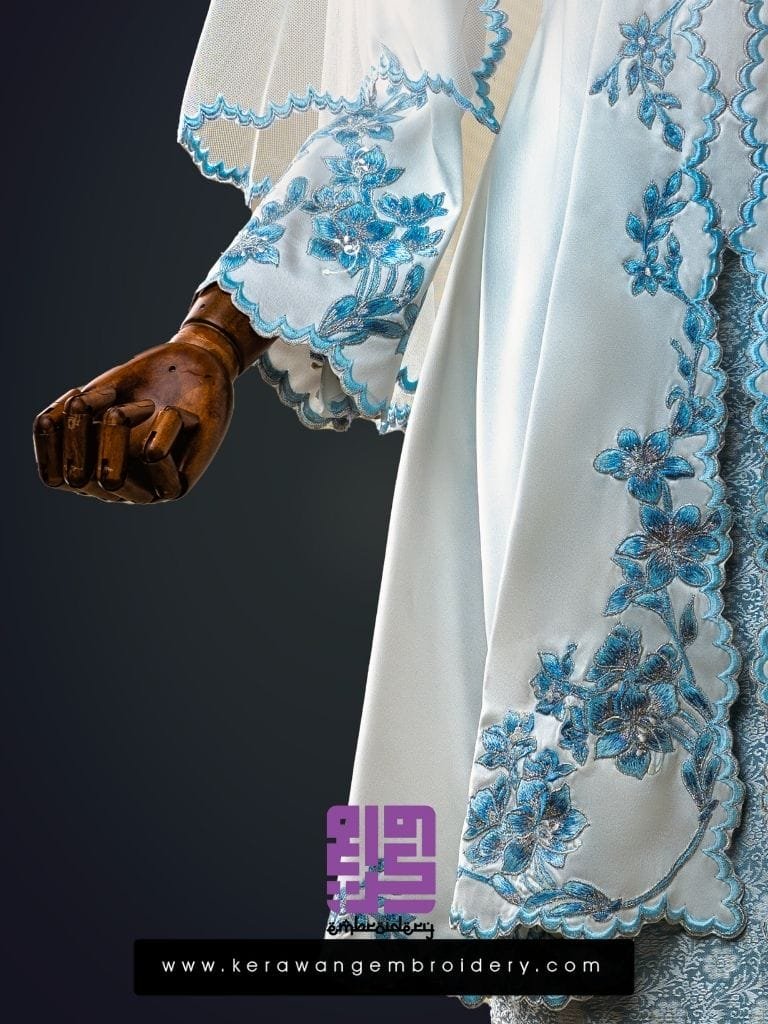 Baju Nikah Kurung Moden Kebaya Princess Cut Corak Sulam Orkid