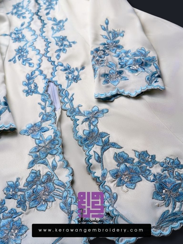 Baju Nikah Kurung Moden Kebaya Princess Cut Corak Sulam Orkid