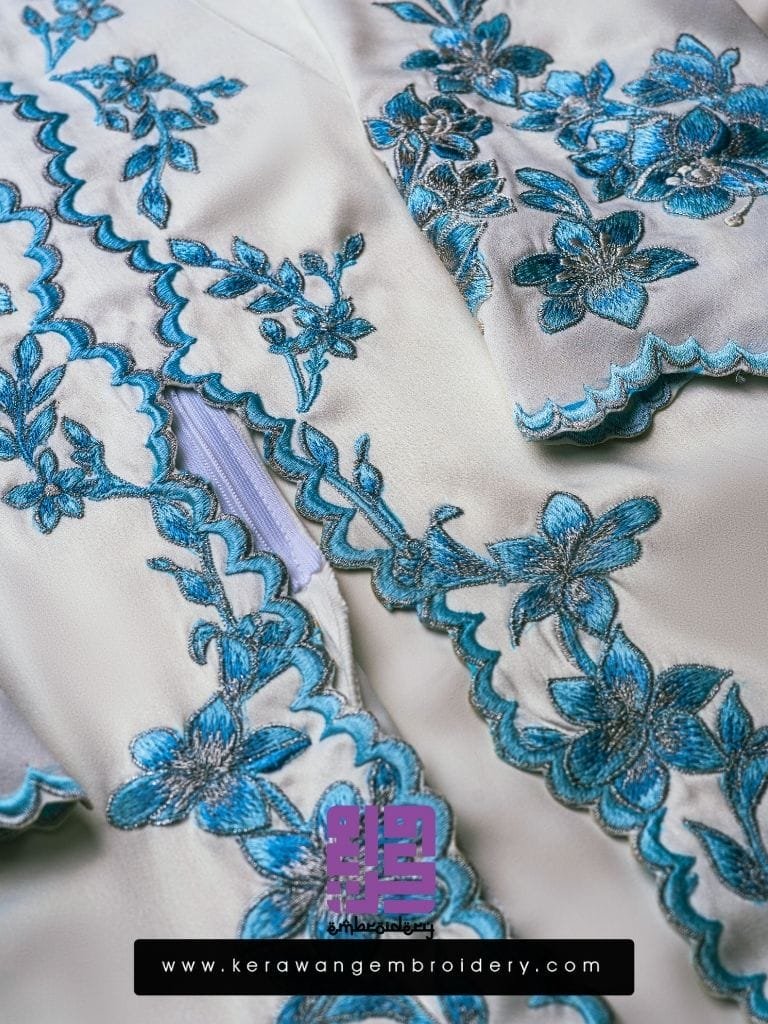 Baju Nikah Kurung Moden Kebaya Princess Cut Corak Sulam Orkid
