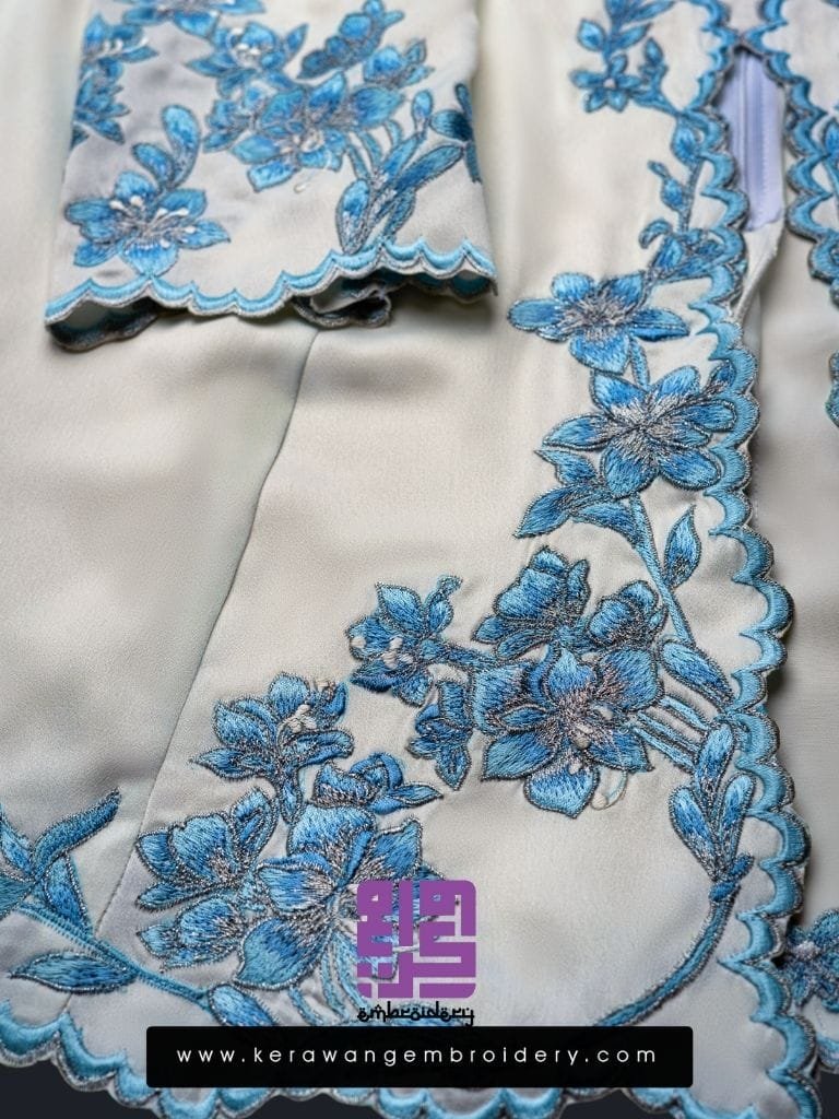 Baju Nikah Kurung Moden Kebaya Princess Cut Corak Sulam Orkid