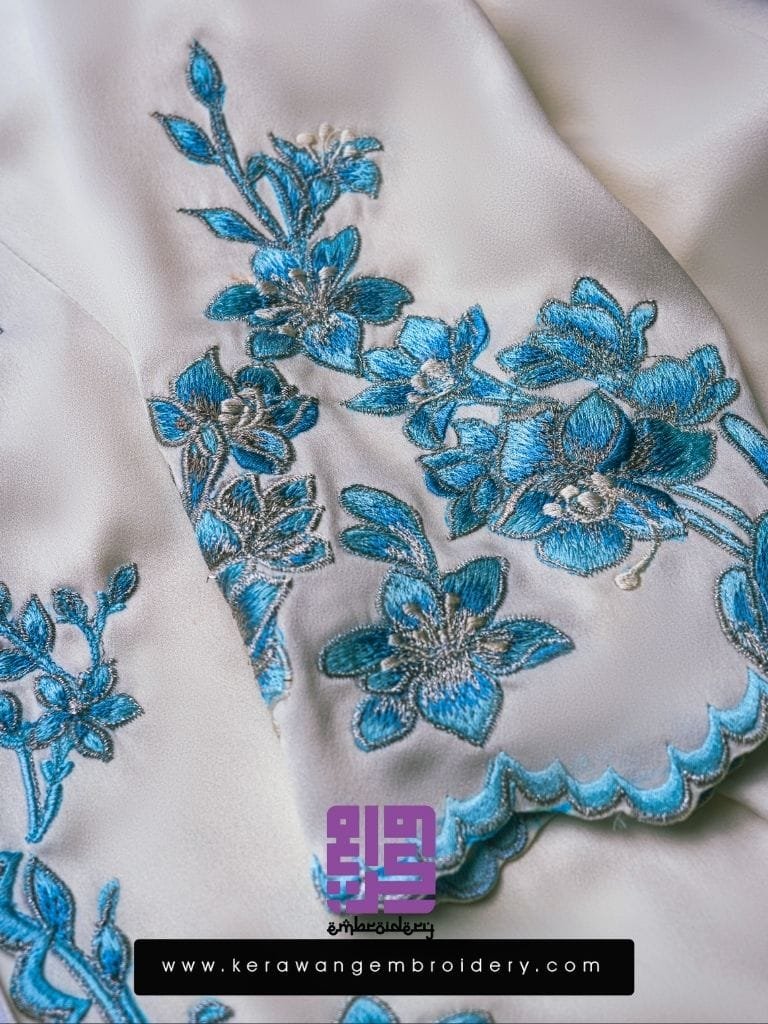 Baju Nikah Kurung Moden Kebaya Princess Cut Corak Sulam Orkid