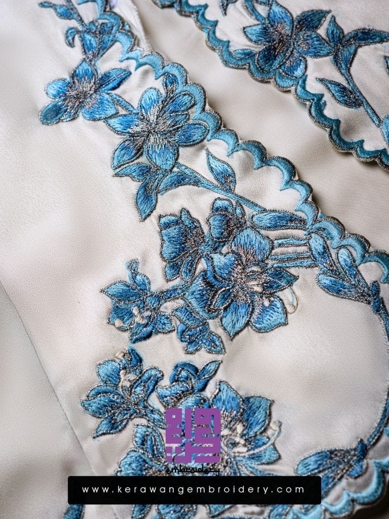 Baju Nikah Kurung Moden Kebaya Princess Cut Corak Sulam Orkid