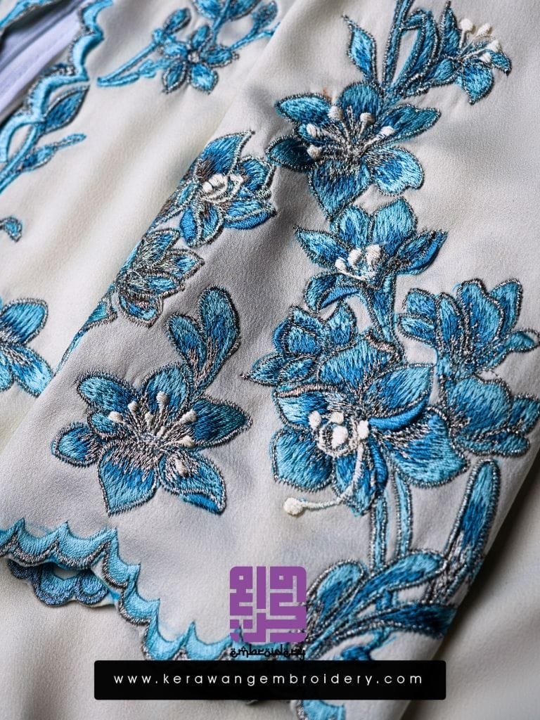 Baju Nikah Kurung Moden Kebaya Princess Cut Corak Sulam Orkid