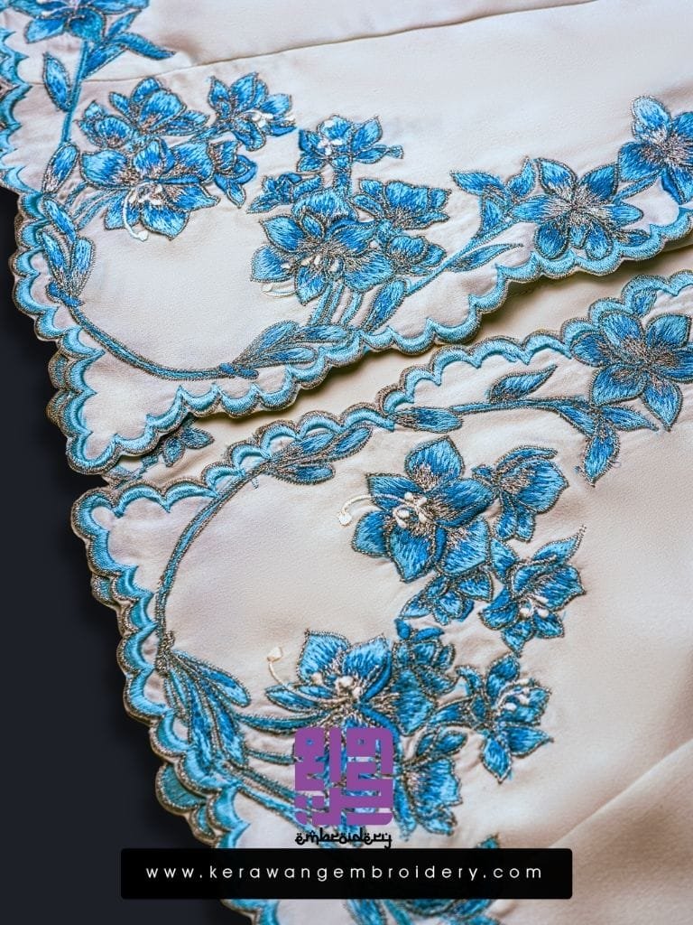 Baju Nikah Kurung Moden Kebaya Princess Cut Corak Sulam Orkid