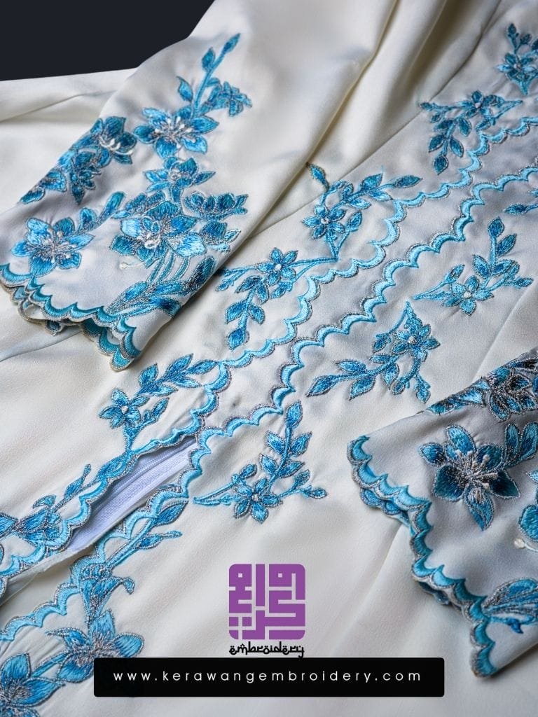 Baju Nikah Kurung Moden Kebaya Princess Cut Corak Sulam Orkid
