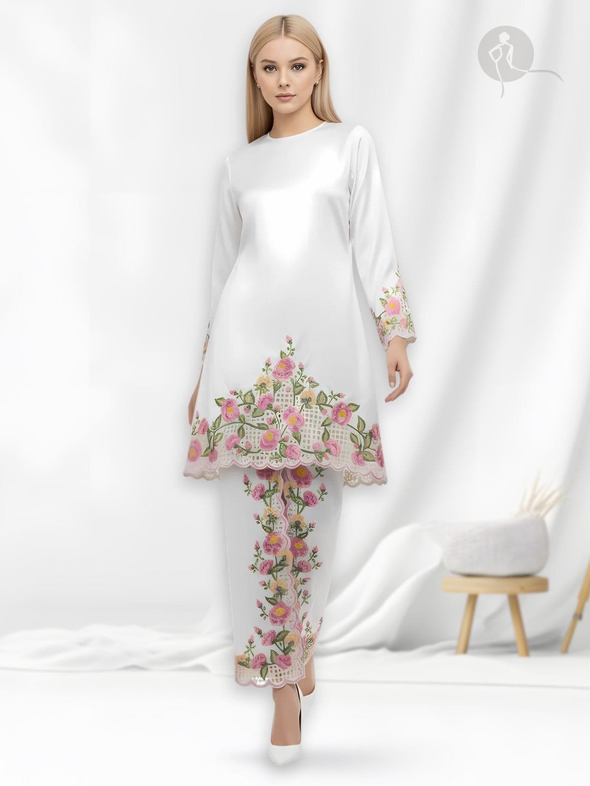 Kurung Pahang Baju Nikah Sulam Bunga Cempaka Baby Flower