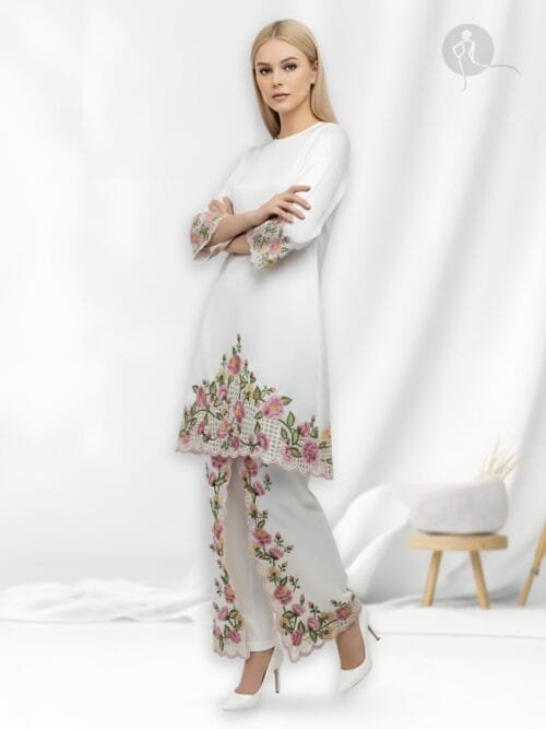 Kurung Pahang Baju Nikah Sulam Bunga Cempaka Baby Flower