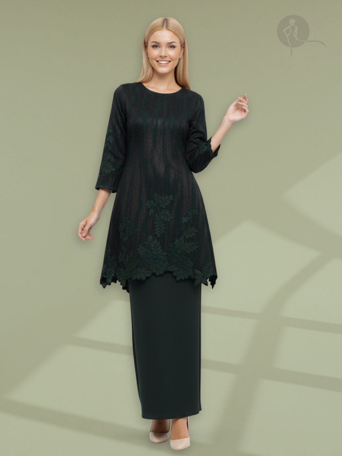 Kurung Pahang Nikah Sulam Bunga Senduduk Paku Pakis