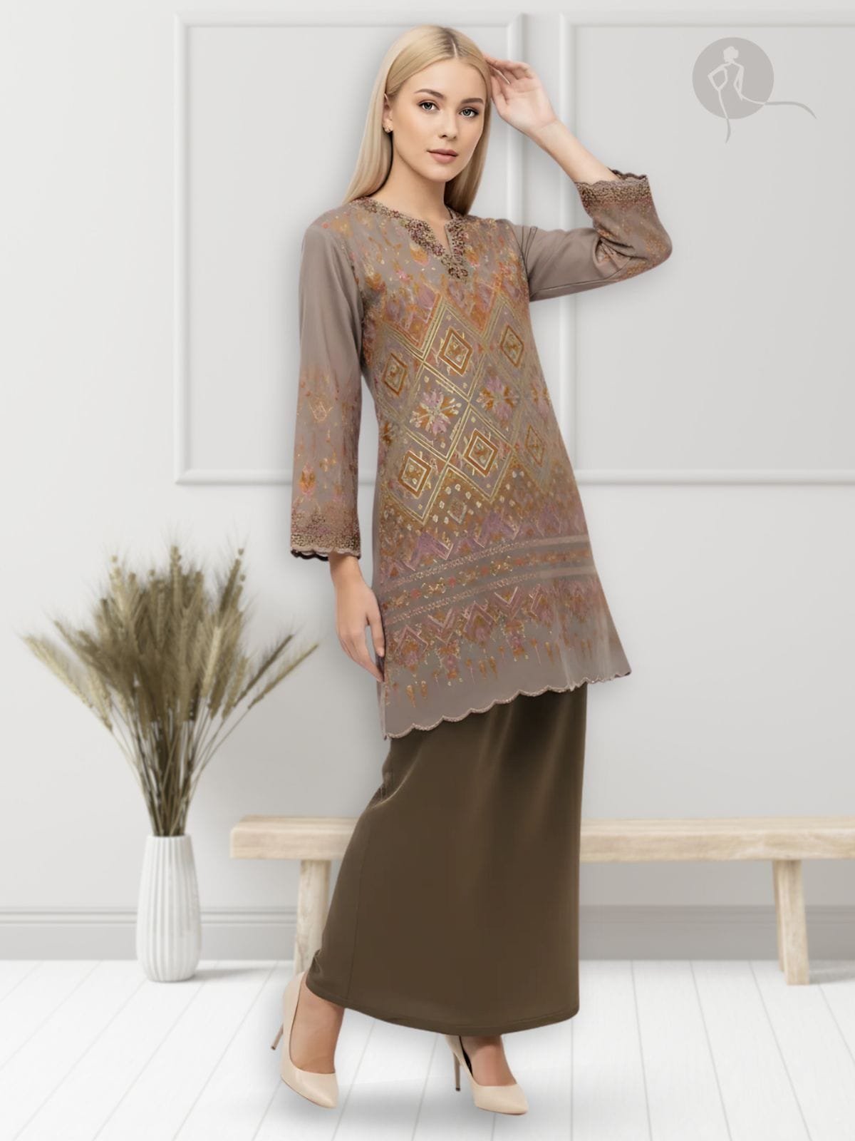 Kurung Pahang Songket Sulam Bunga Sakura Bermanik